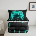 thumbnail image 4 of Erosebridal Gradient Gamepad Bedding King Comforter Set, Neon Cyan Futuristic Cubes Down Comforter, Game Room Decoration, Reversible 3 Pieces, 4 of 7