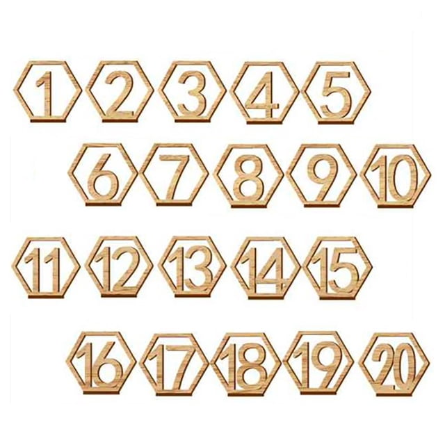 Advancent Números de de 1-20 Signo con base Hexagonal Decoración de boda Suministros para fiestas Signos para restaurante Artesanía