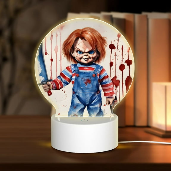 Doll Chucky Round Acrylic Night Light Decoration USB Cable LED Lamp Base with Touch Control Adjustable 3 Light Modes Nightlight Decor