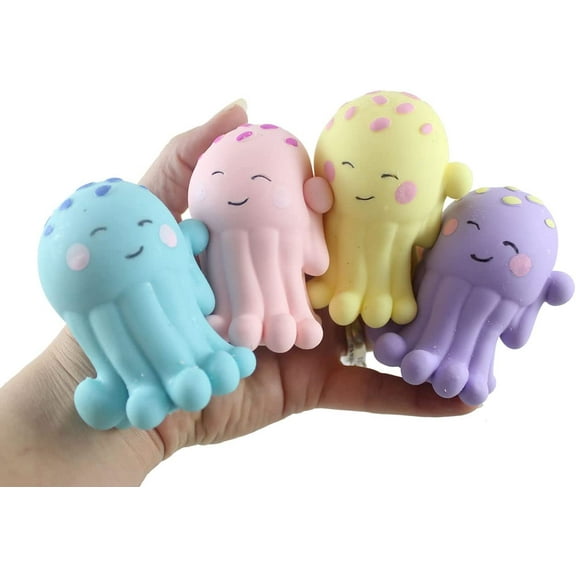Set of All 4 Color Jellyfish Soft Cream Doh Filled Stress Ball - Squishy Gooey Squish Sensory Squeeze Balls - Jellyfish Octopus Lover Gift