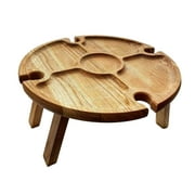 Seyurigaoka Wooden Wine Table with Round Desktop, Folding Legs Portable Tool