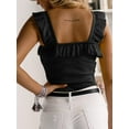 thumbnail image 2 of Sleeveless Solid Color Square Neck Ruffle Tank Tops Knitted Camisole, 2 of 6