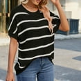 thumbnail image 3 of TKLPEHG Womens Short Sleeve Tops Crew Neck Sweater Top Fashion Casual Comfy Loose Striped Print Graphic Tee Summer Outfits (Black,M), 3 of 7