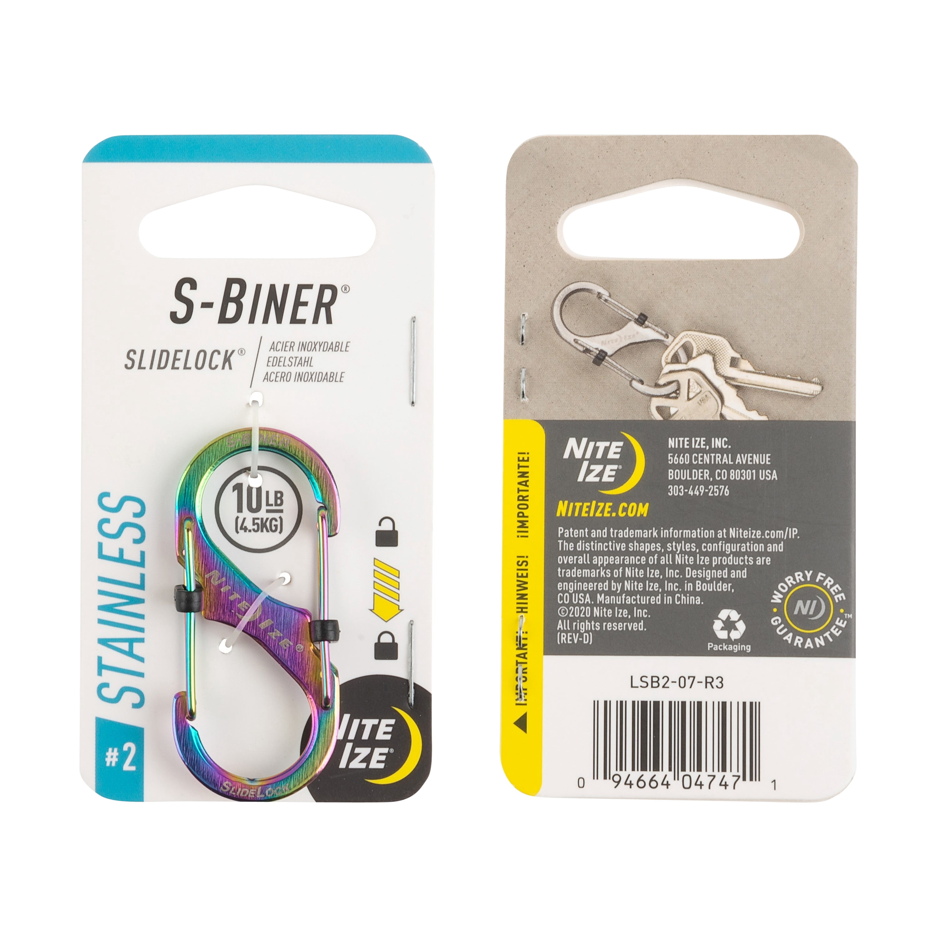 Nite Ize S-Biner SlideLock Stainless Steel - Secure Key Holder Carabiner with SlideLocks - Key & Keychain Organizer - Lockable Carabiner for Daily Use - Size 2, Spectrum (5 Pack)