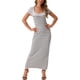 thumbnail image 2 of Vestido maxi de punto acanalado con cuello en U y mangas cortas a rayas para mujer Inspire Chic XL gris, 2 of 6
