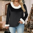 thumbnail image 4 of TAmten Christmas Shirts for Women Xmas V Neck T-Shirt Trim Sweaters Casual Loose Sweatshirt Velvet Long Sleeve Holiday Pullover Tee Tops(Black,L), 4 of 8