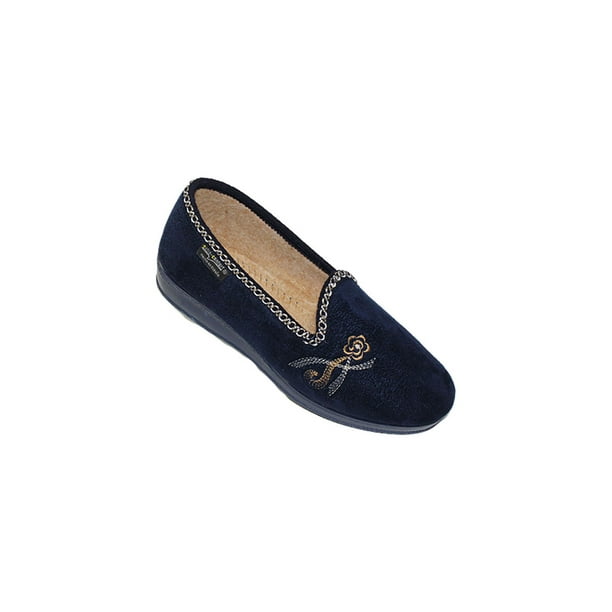 PANTUFLA CASUAL MUJER DAMA AZUL MARINO TEXTIL 2010 LEON 2010p