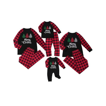 

Raruxxin Fashion Christmas Family Parent-child Matching Pajamas Set Christmas Tree Print Top Plaid Elastic Trousers Two Piece Set