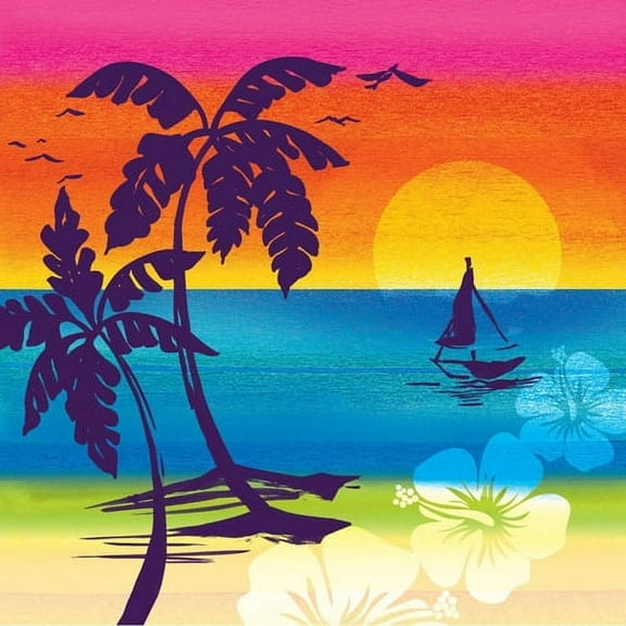 Creative Converting 16 Count 3-Ply Beverage Napkins, Luau Aloha Summer Sunset