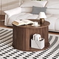 thumbnail image 2 of 28 Inch Mid-Century Round Coffee Table, Fluted Wooden Center Table with Curved Sliding Door and Hidden Storage for Living Room, 2 of 8