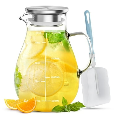 68 oz Water Pitcher with Lid and Spout, 2L Heat & Cold Resistant Glass Water Carafe with Precise Scale Line, Easy to Clean Thickened Borosilicate Glass Jug for Cold and Hot Beverage
