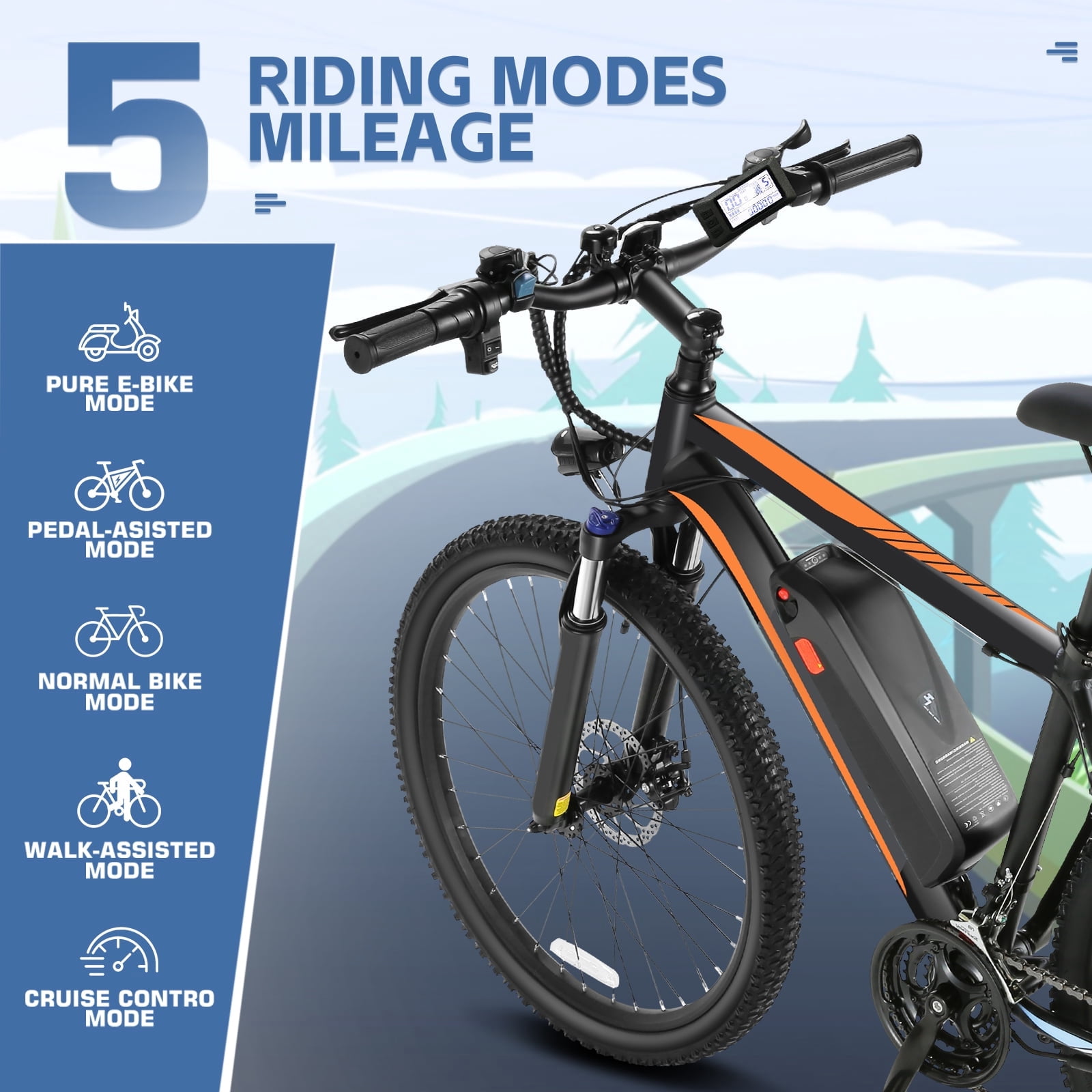 Elifine 500W Electric Bike 26" Electric Bike for Adults, 20mph Electric Mountain Bicycle, 48V Removable Battery Commuter Ebike, Adjustable 21-Speed Gears, Aluminum Alloy Frame UL 2849 Orange