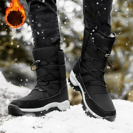 

eczipvz Men Shoes Fashion Thick Sole Mid Long Sleeve Couple Boots Plush Warm Outdoor Snow Boots Men Boots Fashion (Black 8.5)