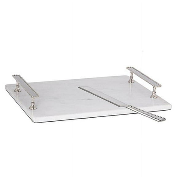 Classic Touch  White Marble Challah Tray with Knife