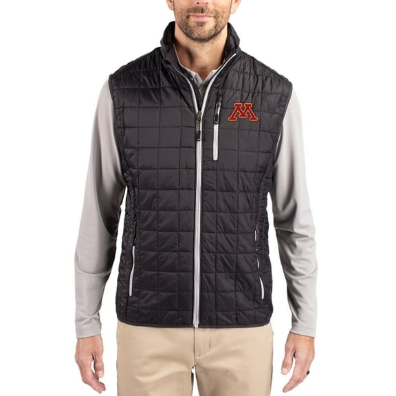 Men's-Cutter & Buck  Black Minnesota Golden Gophers Rainier Eco Insulated PrimaLoft Full-Zip Puffer Vest