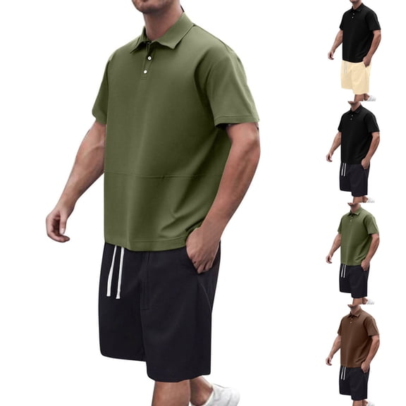 FRSASU Mens Summer Short Sets Outfits Fashion Zip Lapel Shirt and Drawstring Shorts 2 Piece Set Casual Tracksuit for Golf Vacation Green