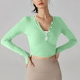thumbnail image 6 of JGGSPWM Women's Workout Shirt Sexy Cutout Irregular V-Neck Long Sleeve Crop Top Slim Fit Athletic with Thumb Hole Trendy Base Layer Green S, 6 of 6