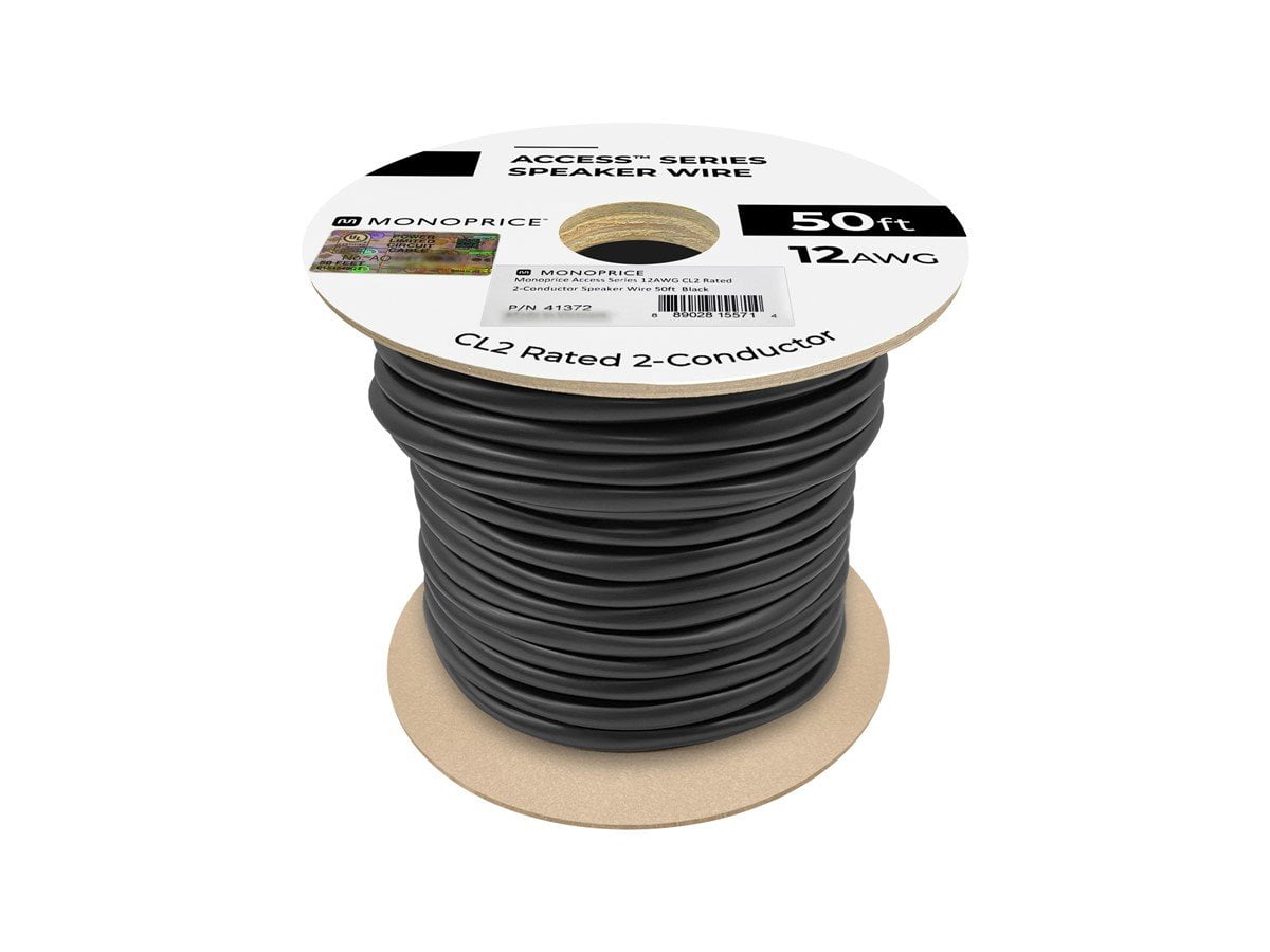 Monoprice Speaker Wire, CL2 Rated, 2-Conductor, 12AWG, 50ft, Black