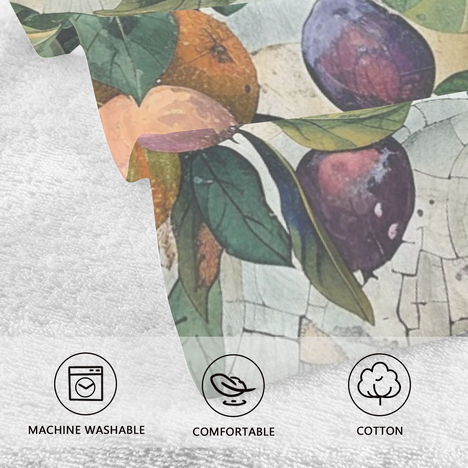 Fruit Leaves Print Hand Towels Cotton Bath Towels Large Face Towels Absorbent for Bathroom 2 Packs