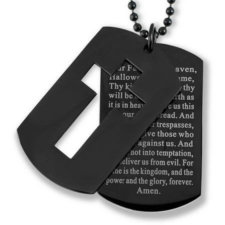 Men's Black-Plated Stainless Steel Cross and Lord's Prayer Double Dog Tag Pendant