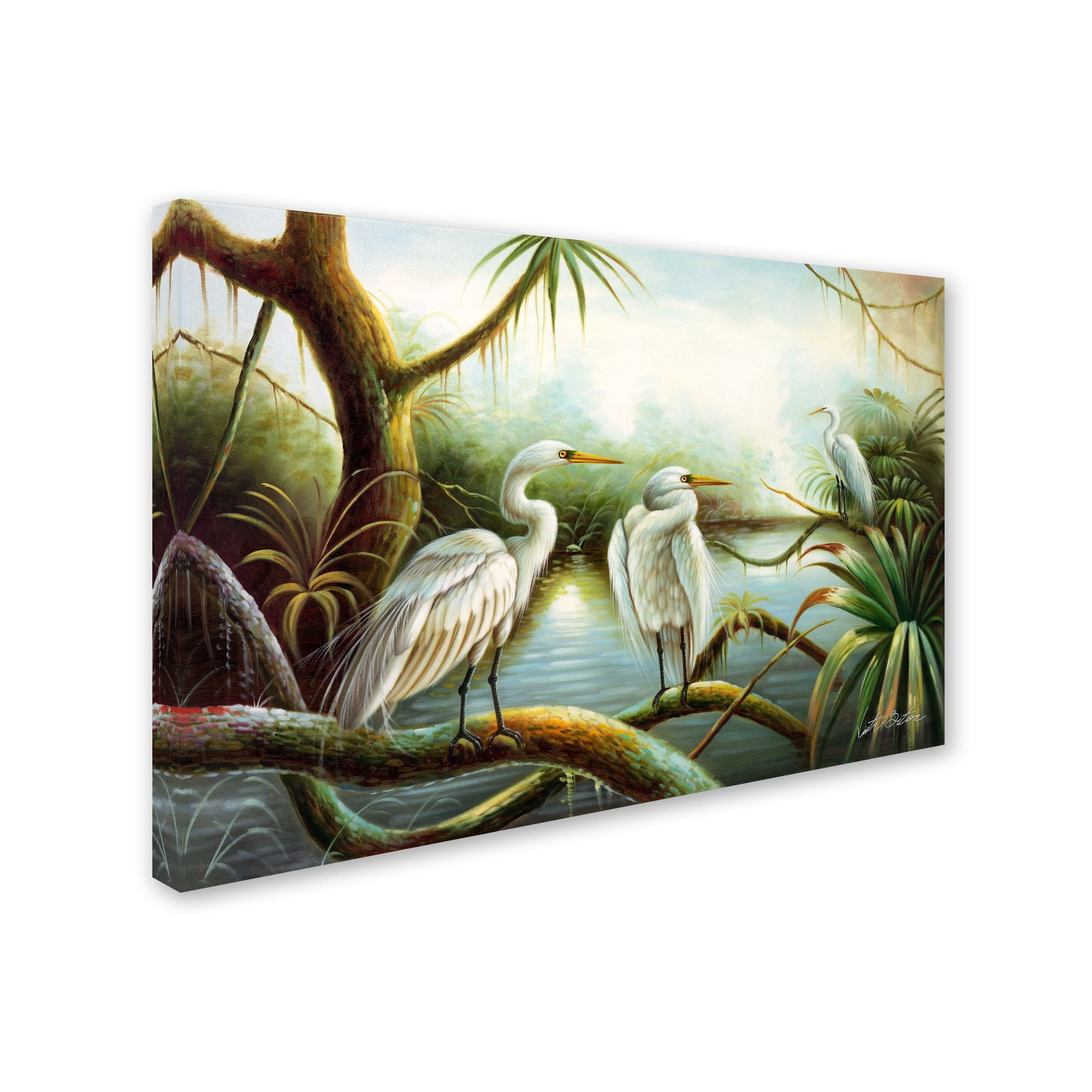 Trademark Fine Art "Three Herons" Canvas Art by Victor Giton