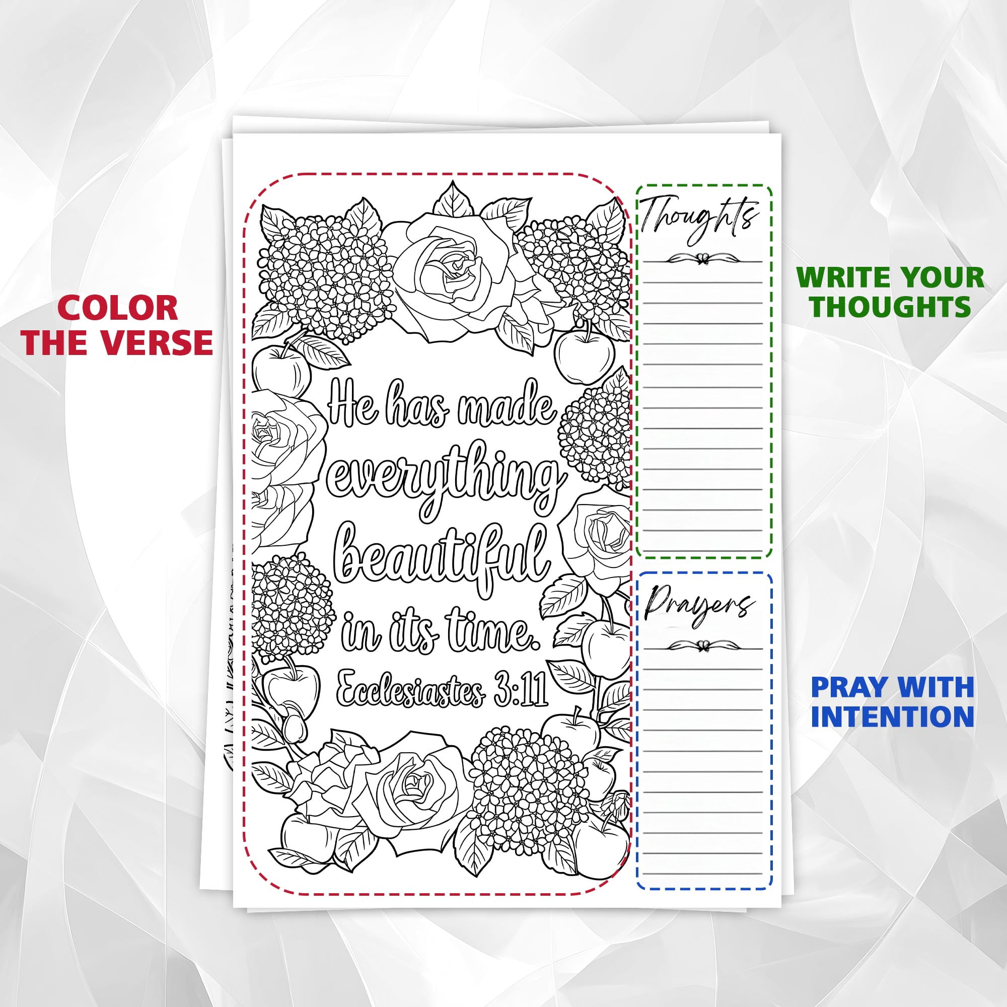 Bible Verse For Girls Coloring Book for Adults, 30 Minimalist Scripture Art Pages with Reflection & Prayer Space, Spiral Bound, A4 or A5 Softcover or Wood Cover