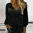 thumbnail image 2 of Womens Fall Tops New V Neck Shiny Sequin Elegant Sequin 3/4 Sleeve Loose Version Of Sequin Womens Dressy Casual Shirts,Black,3XL, 2 of 5