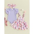 thumbnail image 2 of Baby Girl Easter Outfit Bunny Ruffle Short Sleeve Shirt  one-piece  Suspender Skirt Overall Dress Newborn Easter Clothes Headband, 2 of 9