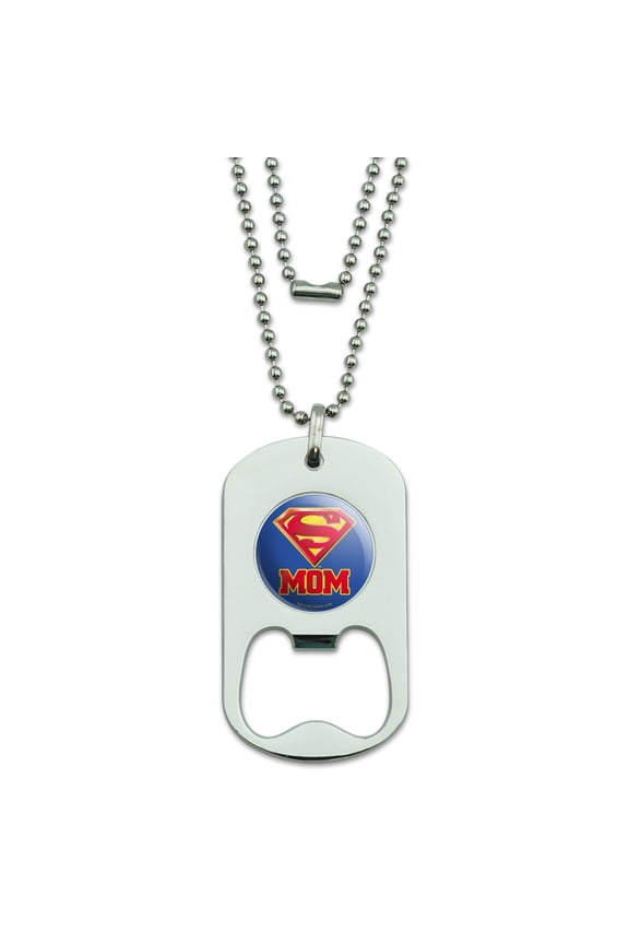 Superman Super Mom Shield Logo Military Dog Tag Bottle Opener Pendant