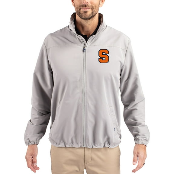 Men's Cutter & Buck Gray Syracuse Orange Charter Eco Recycled Full-Zip Jacket