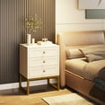 thumbnail image 6 of Tribesigns Modern Nightstand with 3 Drawers, Wood Bed Side Table for Bedroom, Tall White Gold Night Stand with Gold Metal Legs for Living Room, 6 of 7