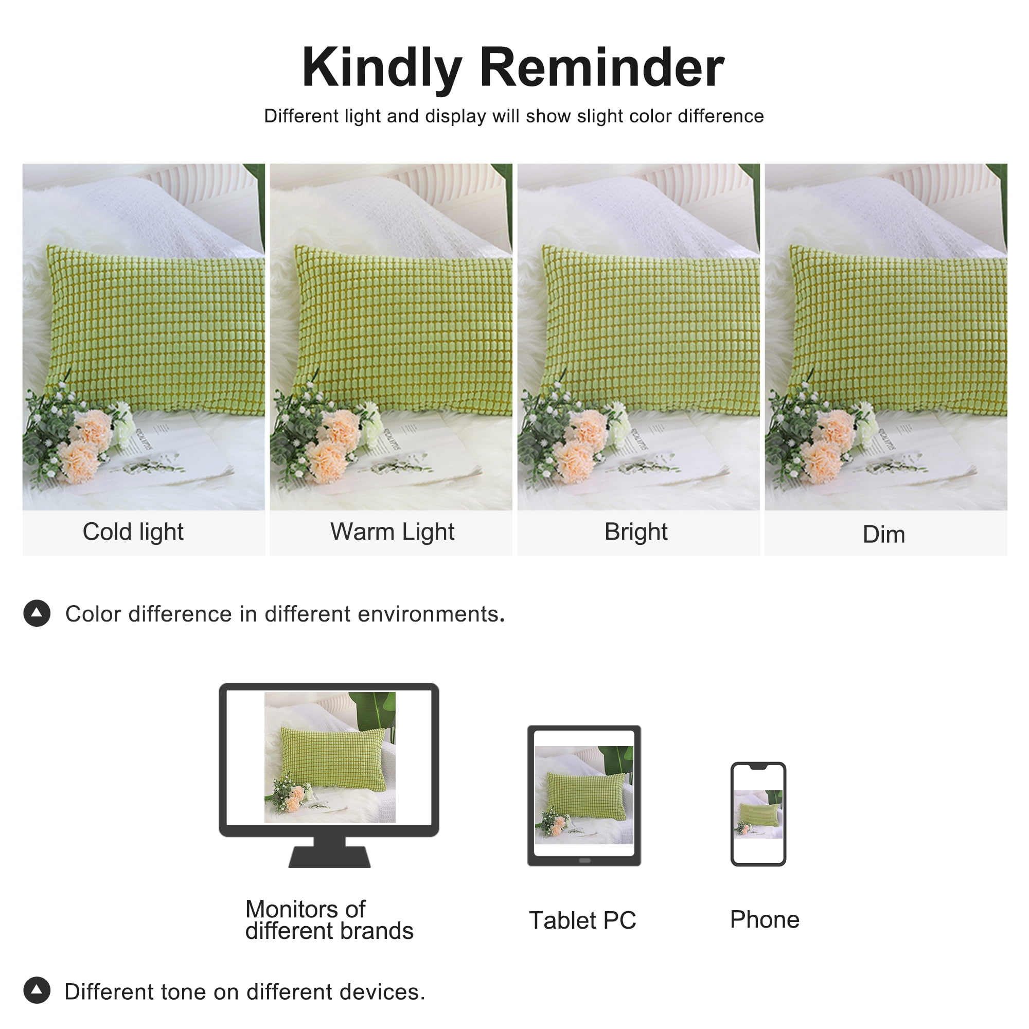 Unique Bargains Texture Solid Decorative Throw Pillow Cover Light Green 12" x 18"
