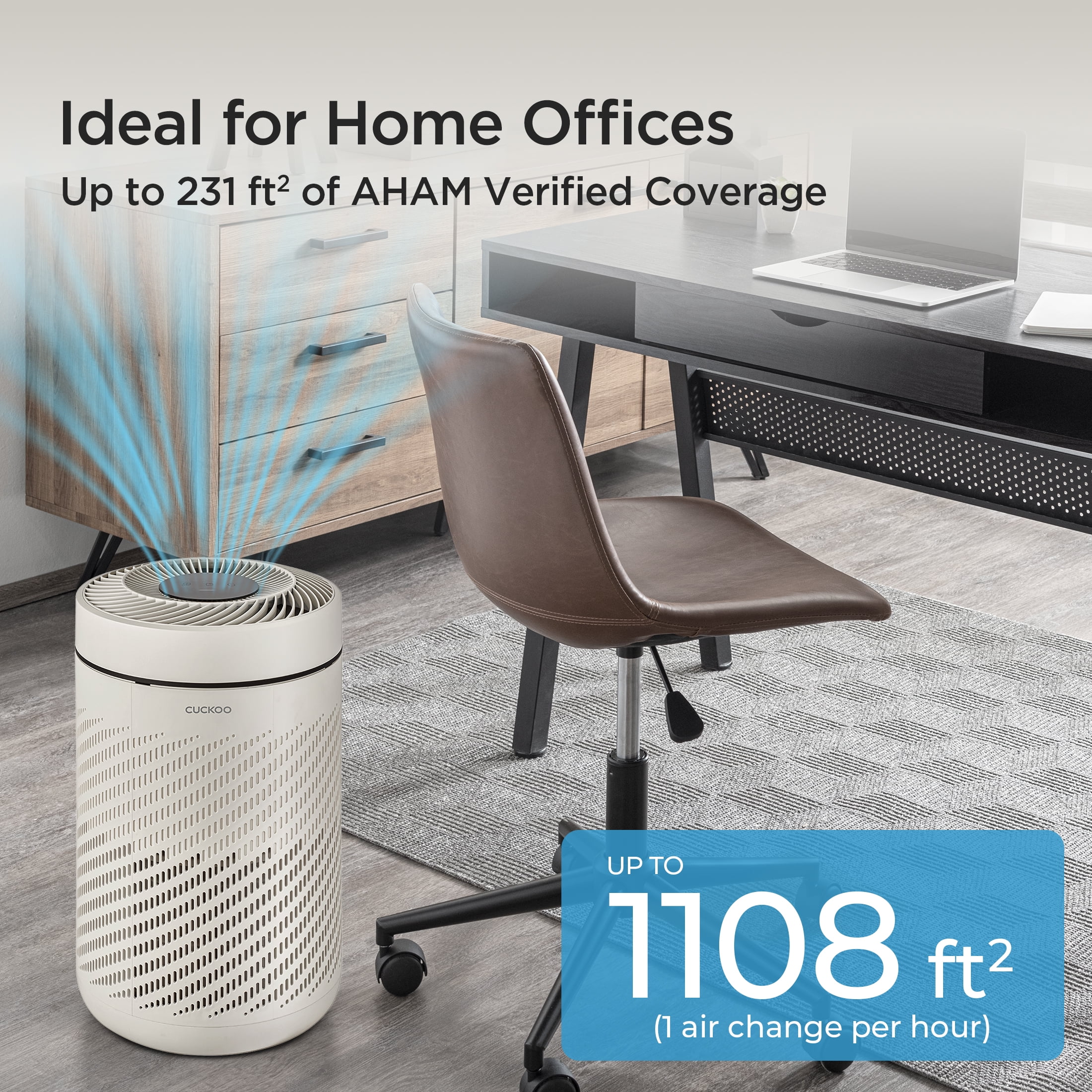 Cuckoo Air Purifier H13 True HEPA, Large 1,108 Sq. Ft. Coverage, Carbon Filter, Auto+ Mode, White (CAC-AB0610FI)