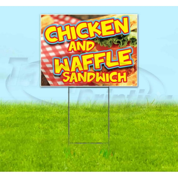 Chicken And Waffle Sandwich (18" x 24") Yard Sign, Includes Metal Step Stake
