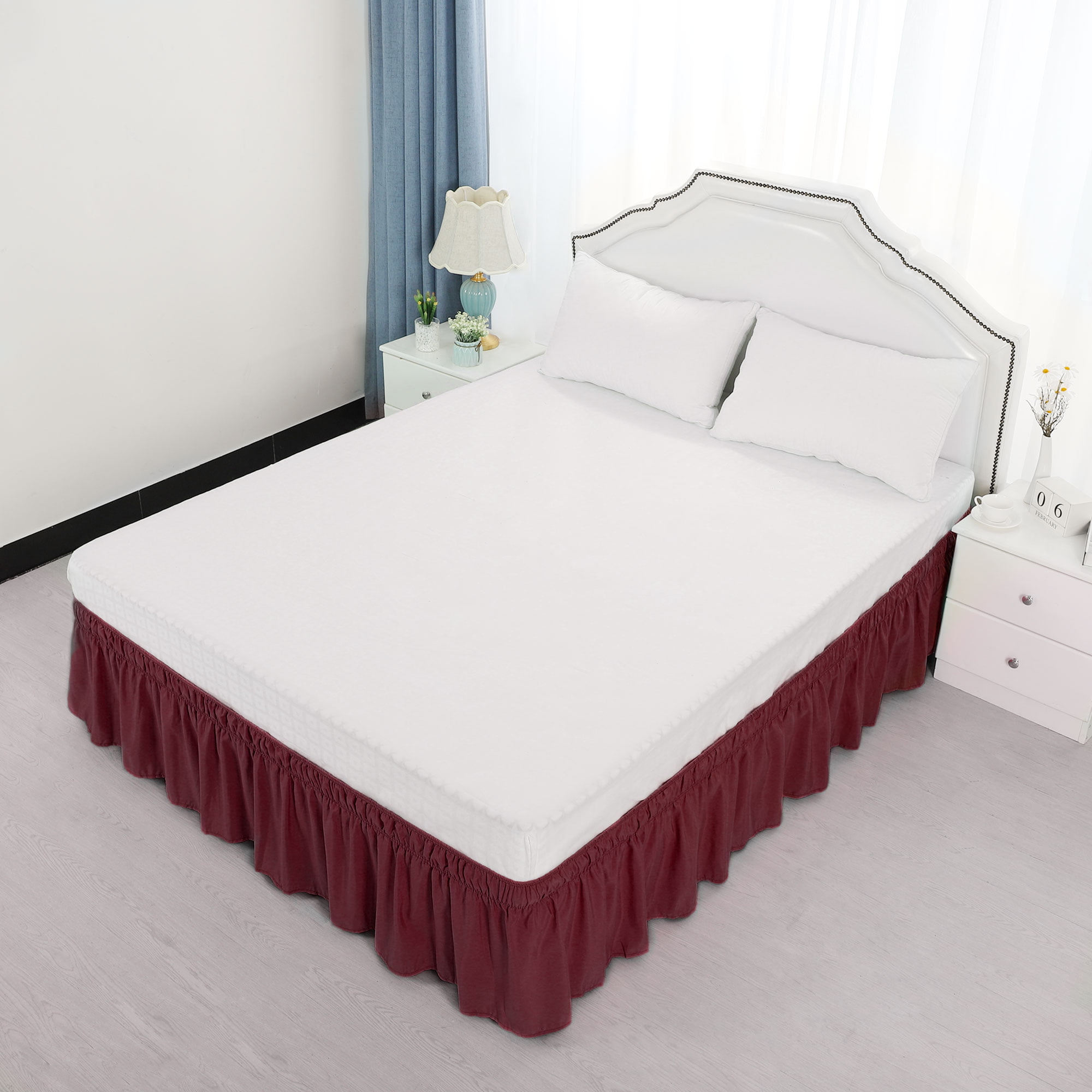 Small Double 30 Cm Drop 100% Cotton Bed Skirt Pleated Base Valance Bed Skirt Fits Under The Mattress & Down to The Floor Burgundy Pleated 
