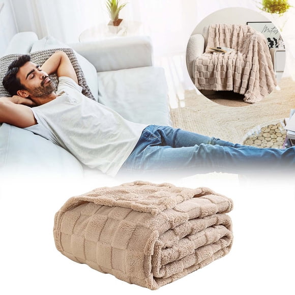 Couverture Douce et Épaisse en Polaire Polyester pour le Lit et le Canapé, Idéale pour une Sieste Confortable. son Design à Rayures, Kaki, JKODE