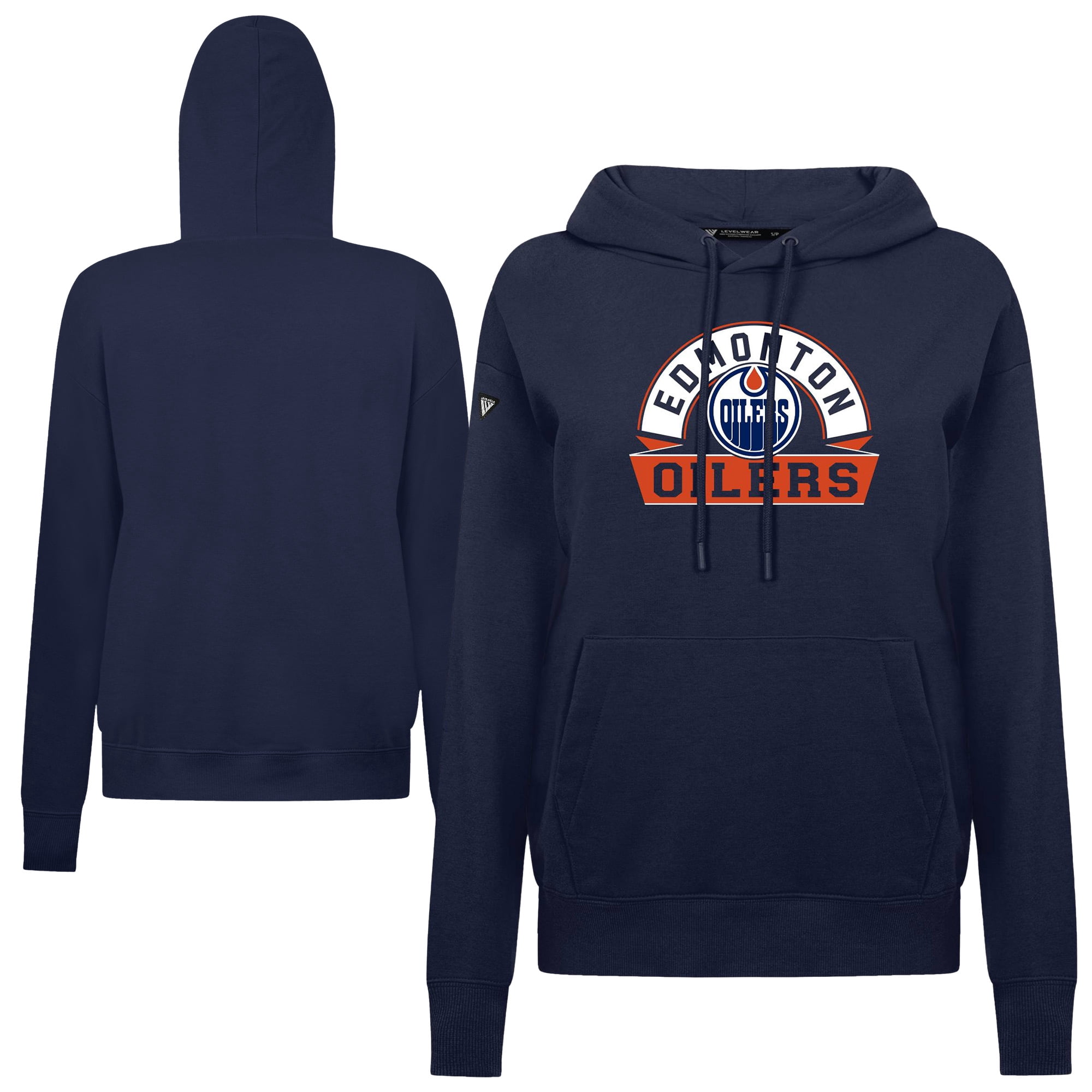 Women's Levelwear Navy Edmonton Oilers Adorn Banner Arch Pullover Hoodie