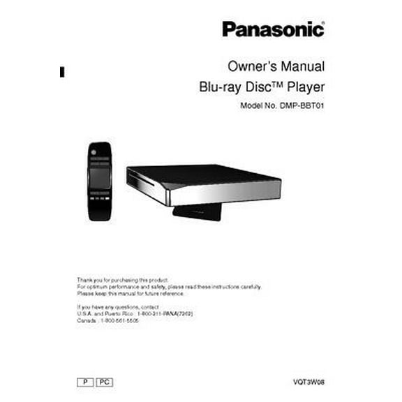 Instruction Manual ONLY for Panasonic DMP-BBT01 Blu-ray Player Owners Instruction Manual REPRINT