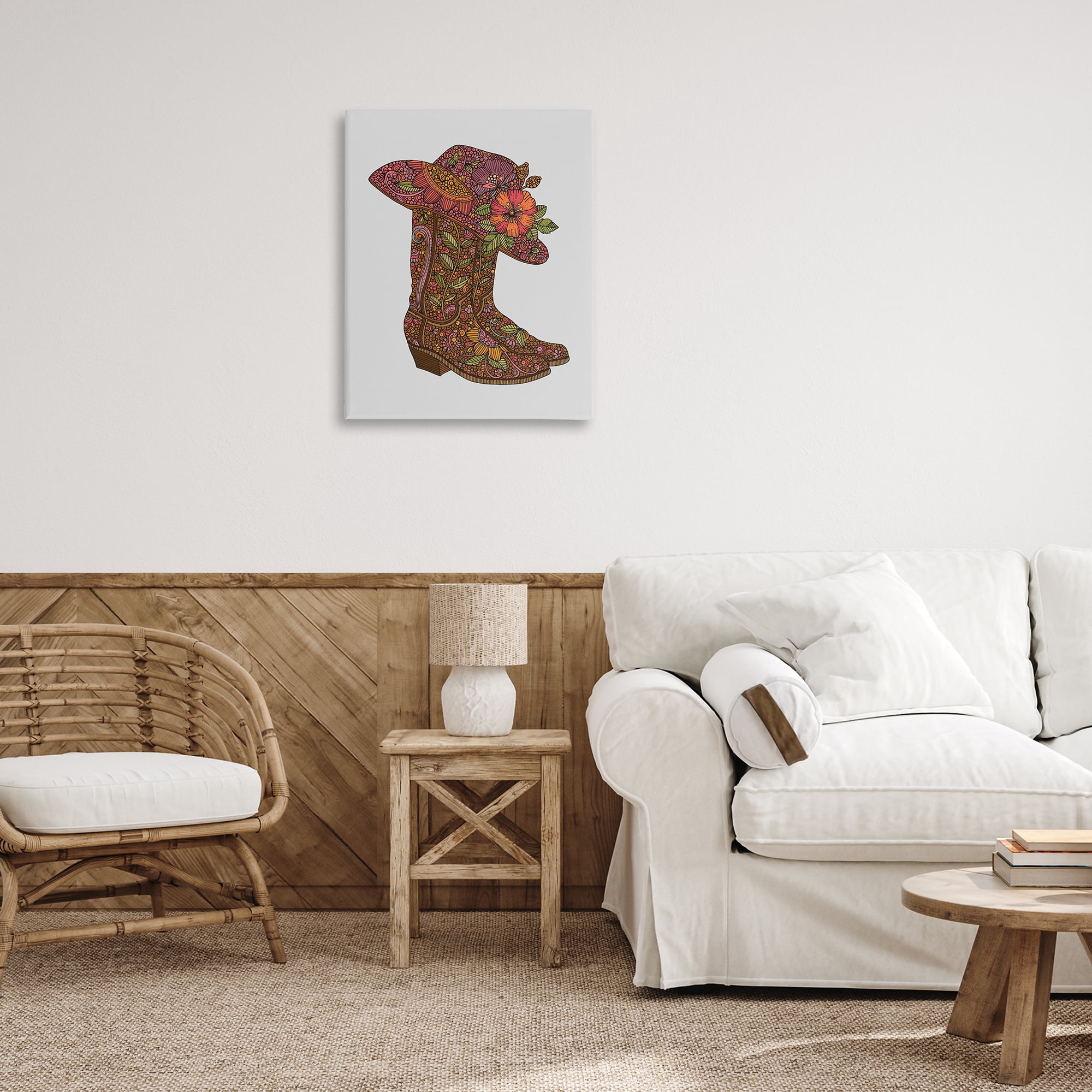 Stupell Industries Paisley Cowboy Boots Botanical & Floral Painting Gallery Wrapped Canvas Art Print Wall Art, 24 x 30