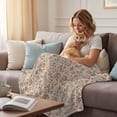 thumbnail image 4 of Brown Flowers Throw Blanket for Couch,Soft Lightweight Flannel Fleece Blanket,Vintage Farmhouse Floral Leaves Vines Microfiber Plush All Season Decorative Blankets for Sofa Office Travel 40"x50", 4 of 9