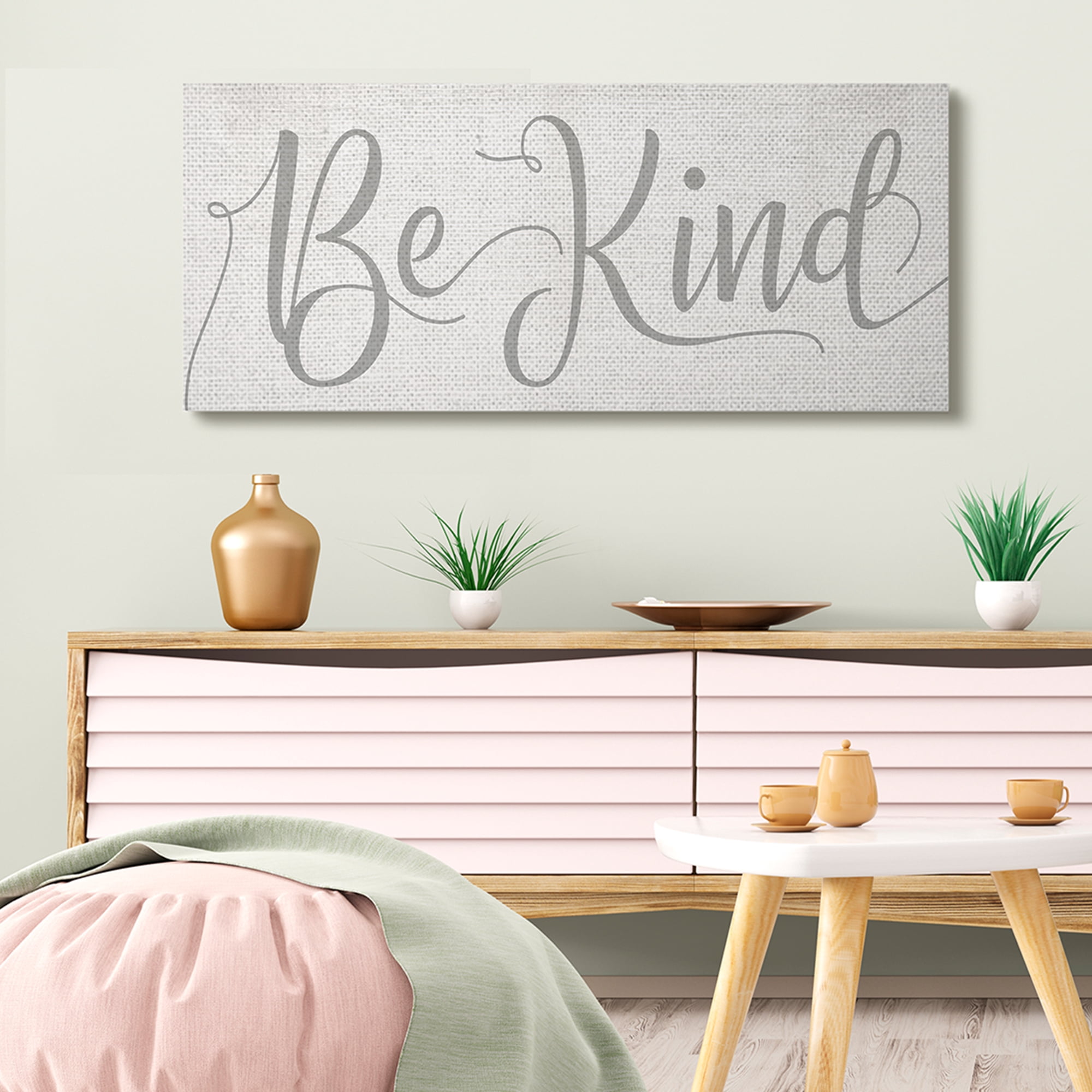 Stupell Industries Be Kind Phrase Charming Light Grey Typography Canvas Wall Art, 20 x 48, Design by Daphne Polselli
