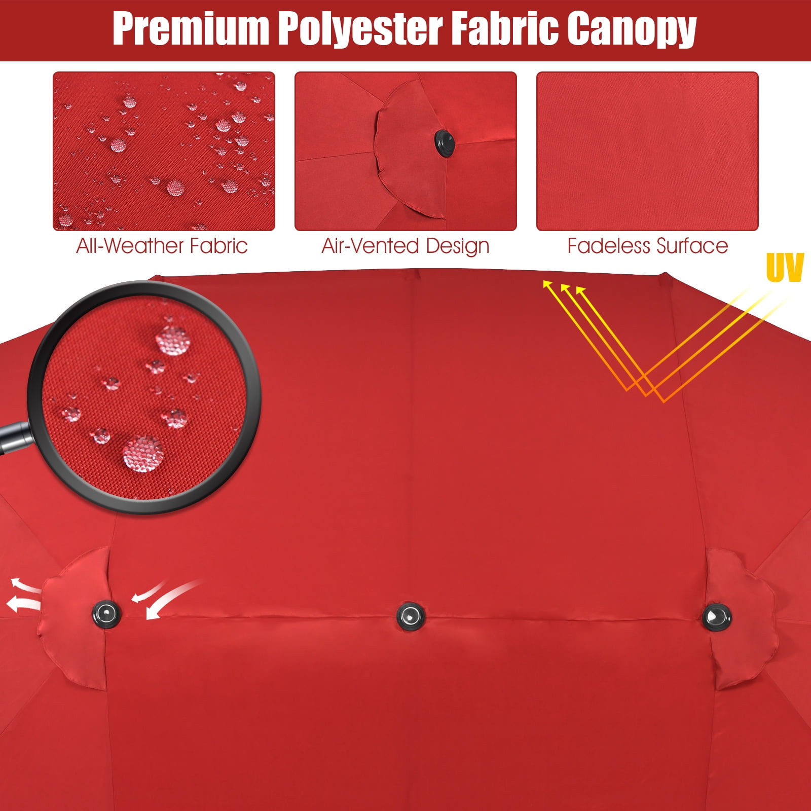 Patiojoy 15FT Double-Sided Twin Patio Umbrella with Base Extra-Large Market Umbrella for Outdoor Red
