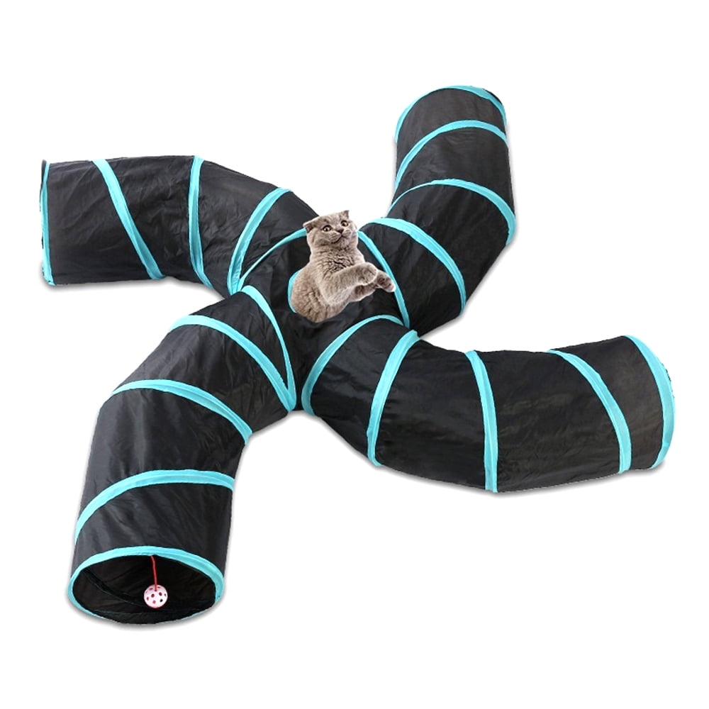 Indoor Cat Tunnel 4 Way Pet Play Tunnel Collapsible Tunnel Tube Kitty Tunnel Peek Hole Toy Pet