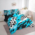 thumbnail image 3 of Manfei Chic Zebra Leopard Print Bedding Comforter Set 7pcs, Blue Wateroclor Art Queen Bedding Sets, Modern Fashion Abstract Reversible Queen Sheet Sets, Breathable Home Decor, 3 of 7