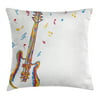 Music Throw Pillow Cushion Cover, Doodle Style Illustration of Guitar Instrument with Musical Notes Hand Drawn Art, Decorative Square Accent Pillow Case, 24 X 24 Inches, Blue Red Yellow, by Ambesonne