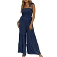 thumbnail image 2 of clear 50% off Usmixi Jumpsuits for Women Dressy Casual Elastic Waist Pleated Flared Leg Strap Long Jumpsuits Overalls with Pocket Summer Square Neck Sleeveless Solid Maxi Formal Rompers Dark Blue l, 2 of 7