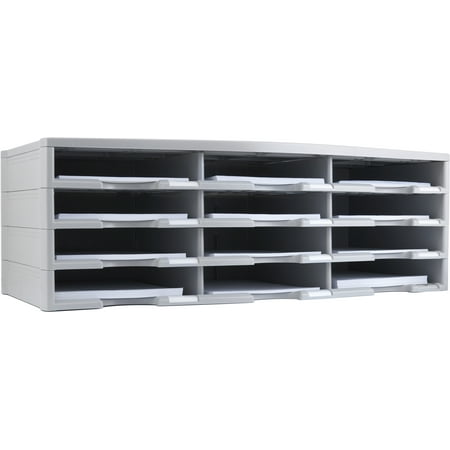 Storex Plastic 12-Compartment Countertop Literature Organizer, Gray