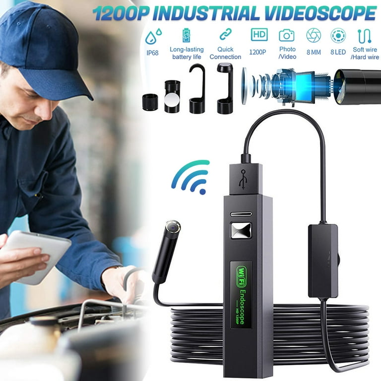 TSV Industrial Endoscope, 1080P HD Borescope Snake Inspection Camera with  4.3'' Screen, 8 LED Lights, 6.6' Flexible Cable