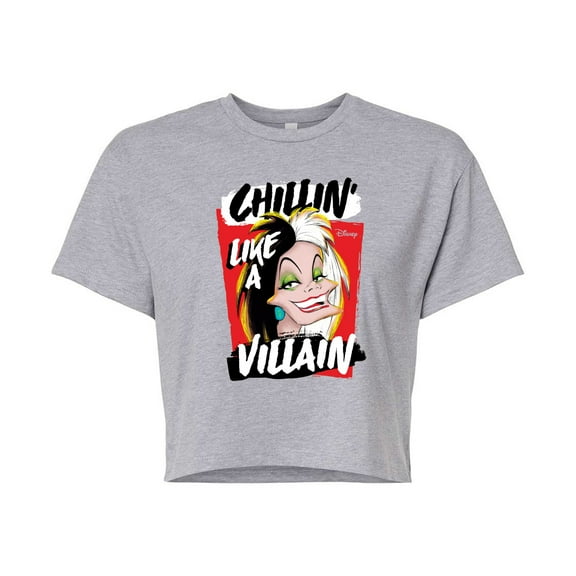 Disney Villains - Cruella Chillin Like A Villain - Juniors Cropped Cotton Blend T-Shirt