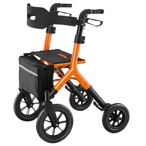 MAXWALK Rollator Walker for Tall Seniors, 12'' All Terrain Big Rubber Wheels, Adjustable Handle & Seat for 5.3-7 ft 24.25 lbs, Orange